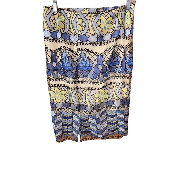 Beige ECI All Over Embroidery Midi Length Skirt 8 Teal Green Floral Lace Lined - Picture 9 of 14